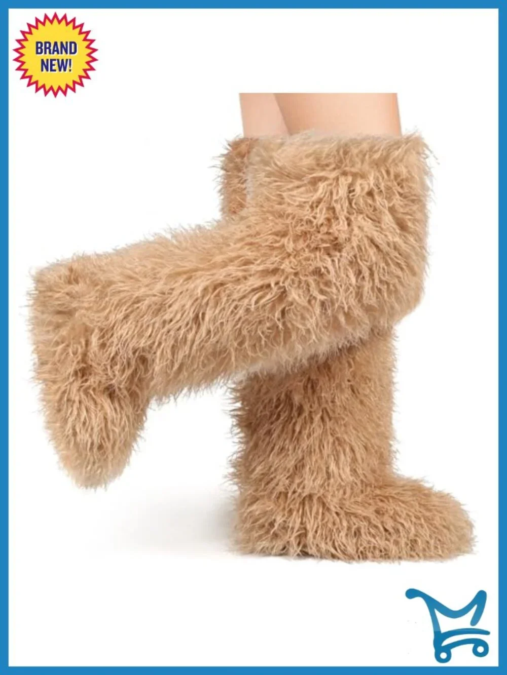 Over the Knee Fur Boots - Women's Faux Fur Thigh High Tall Snow Boots Round Toe